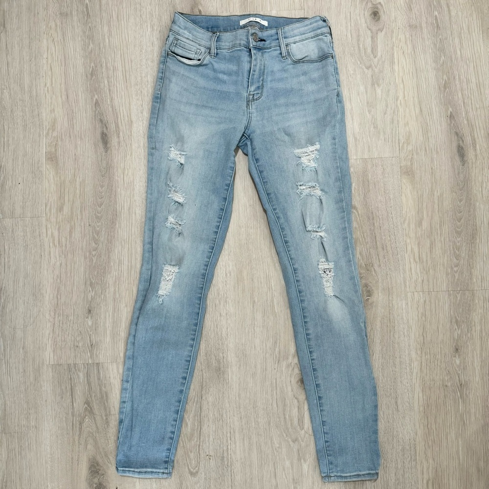 pacsun light blue wash high waisted distressed perfect fit jeggings denim jeans